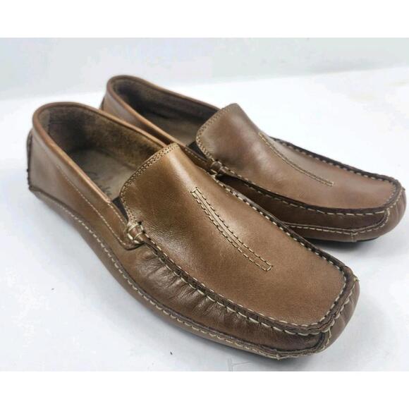 Clarks Mens 11 M Driving Loafer Brown Leather Casual Slip On Shoes - Picture 1 of 8